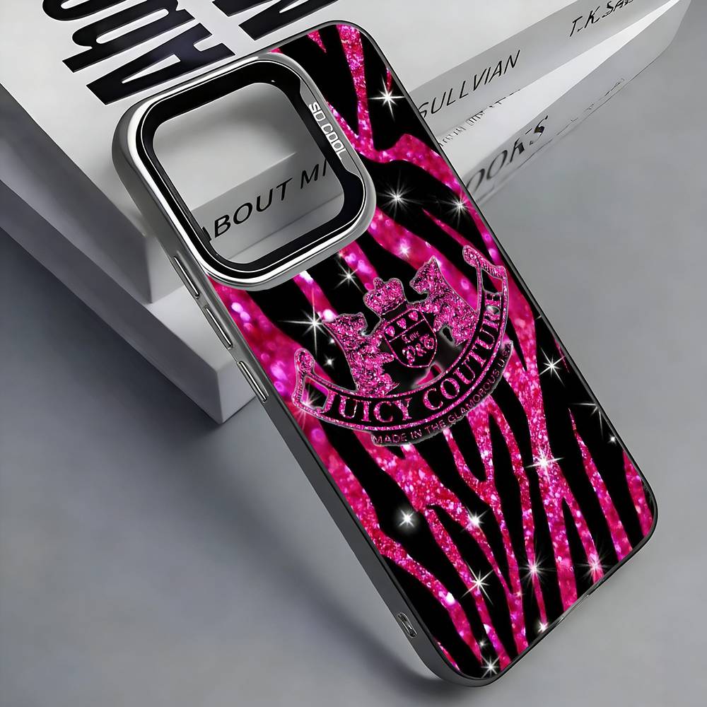 J-JUICY C-COUTURE Pouzdro na telefon Pro iPhone 17, 16,15,14,13,12,11 Plus,Pro Max, Barevné Stříbrné Kryt Funda