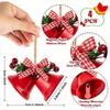 4/12pcs Cast Iron Christmas Bells Decorations with Red & White Gingham Bow & Greenery - Durable Indoor Hanging Decor for Tree