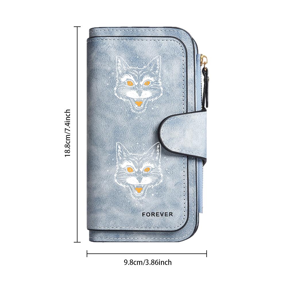 Gothic Cat Pattern Long Wallet for Women PU Leather Multi Card Slots Zipper Pocket Portable Forever Purse for Daily Use