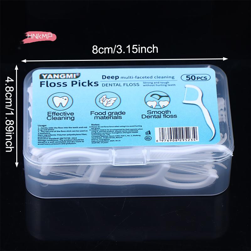 50Pcs Portable Disposable Dental Floss Picks High-Tension Toothpicks in Box Oral Care Dental Sticks for Daily Cleaning