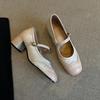 Spot version~ Versatile one-word buckle light mouth thick heel Mary Jane shoes women's retro Block square head soft leather small single shoes