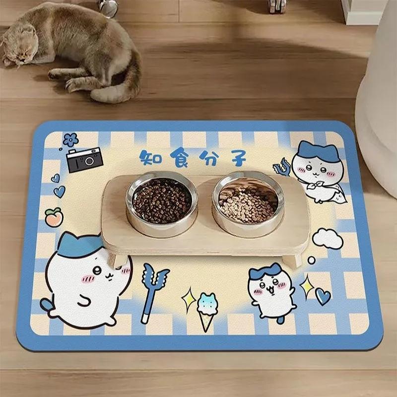 "chikawa" Cartoon Pet Dirt-resistant Food Mat Cat and Dog Rice Bowl Anti-slip Anti-scratching Easy To Clean Home Decoration Rug