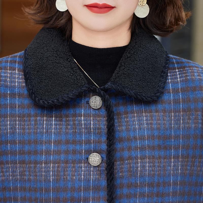 Women's 50+ Plaid Plus Velvet Warm Coat - Lightweight Autumn/Winter Cotton Jacket