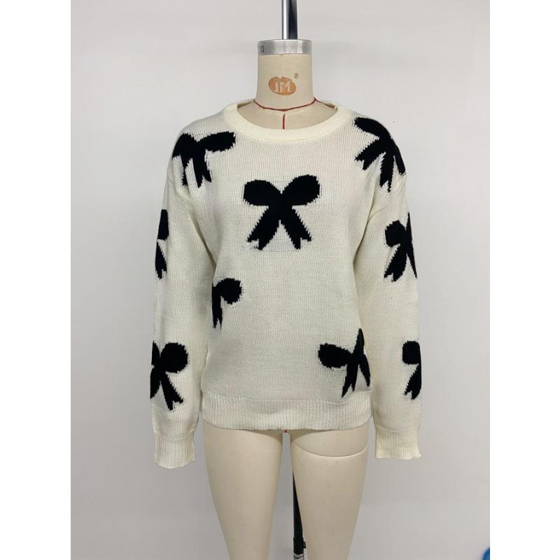 Women's Round Neck Bow Jacquard Autumn and Winter Sweater