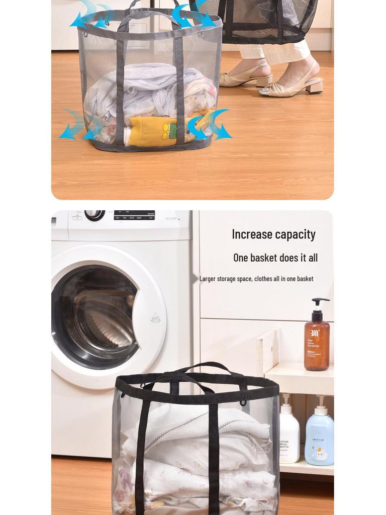 Portable Foldable Wall-Mounted Laundry Hamper: Large Capacity Mesh Basket for Bathroom Storage