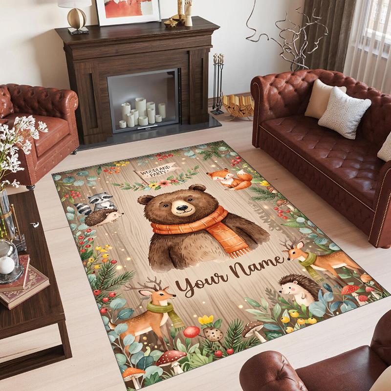 Covor de podea din catifea de cristal cu tematică animală, personalizat cu nume și text, covor cald pentru decorarea casei