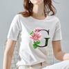O Neck White Top Women 2022 Summer Casual T Shirt Basic Flower Color Letter Name Pattern Print Short Sleeve Tops Ladies Clothes