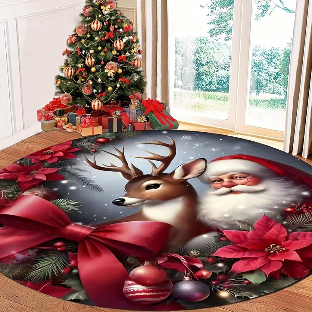 Christmas Magic: Festive Round Rugs with Snowy Cottages, Santa, and More! Bedroom room floor mats New Year home decoration