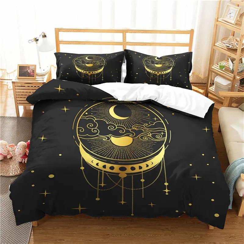 Sun And Moon Duvet Cover Exotic Galaxy Stars Bedding Set Microfiber Astrology Comforter Cover Queen For Kids Boys Teens Bedroom