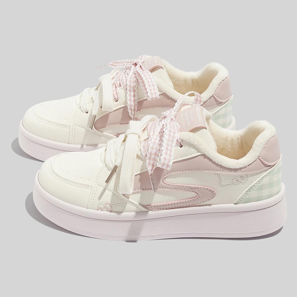 Fleece-lined Warm Sneakers Stylish Versatile Casual Thick-soled Double-cotton Shoes