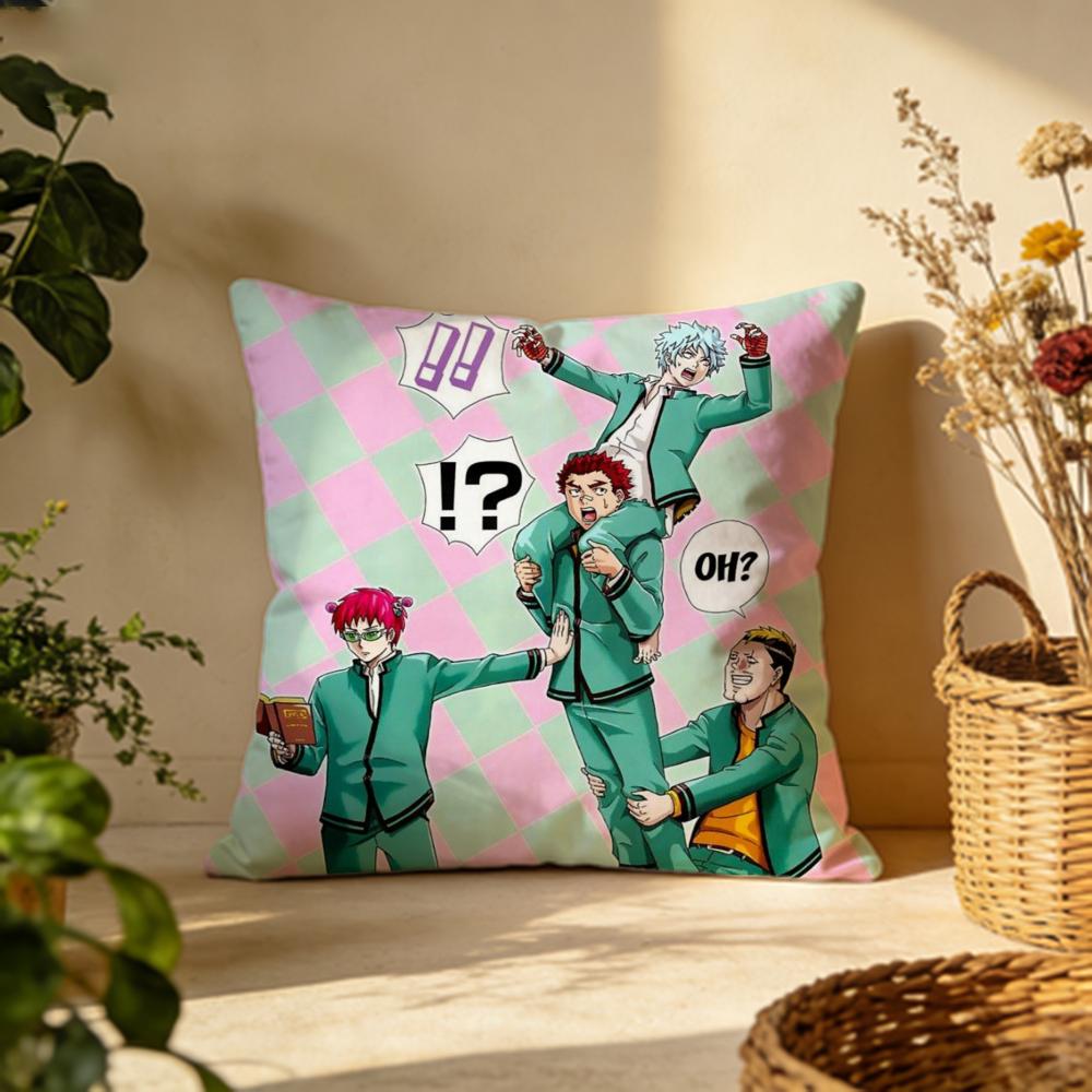Hot TThe Disastrous Life of Saiki Kied Cushion Cover Versatile DoubleSided Pillow Case Fit for Sofa Bed Car  Daily Decor