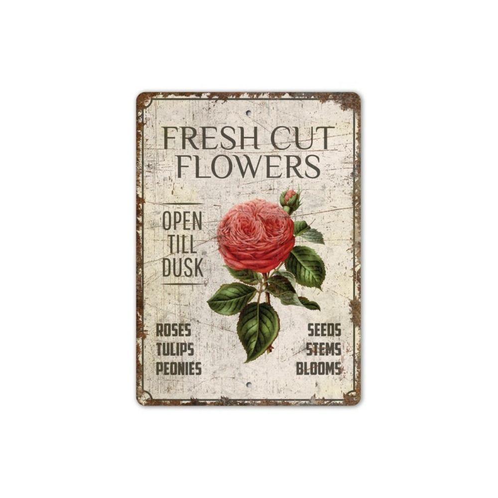 Vintage Metal Flower Wall Art Poster, 20x30cm Decorative Home Garden Sign