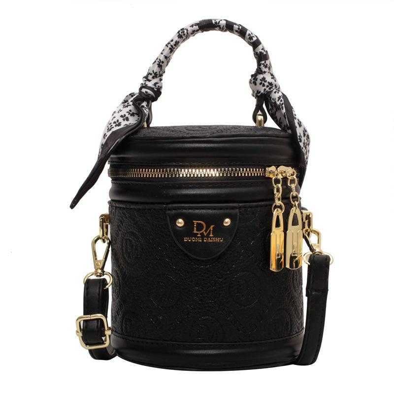 Autumn 2024 Trendy Women's Round Bucket Crossbody Bag: Solid Color, Textured, Hand-Held, and Stylish.