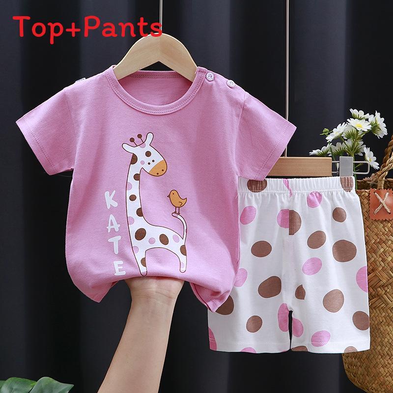 Kids Summer Cotton Short Sleeve Tshirt And Shorts Set For Boys And Girls