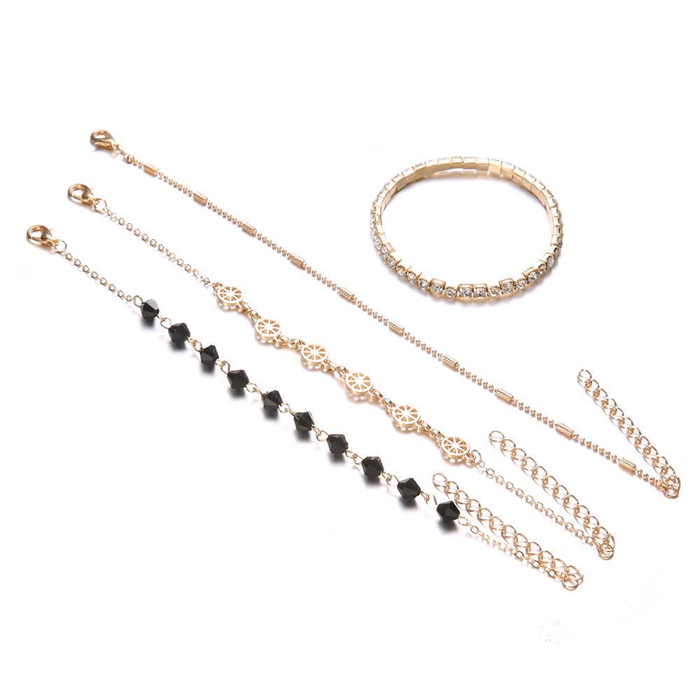 Модный Сплав Многослойный Браслет-Браслет на Лодыжку с Инкрустацией Алмазами Маленький Свежий Браслет на Лодыжку Женский Набор из 4 Штук