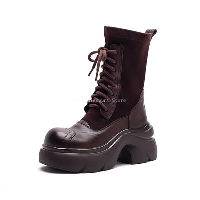 Botas Mujer Height-increasing 7cm Boots Platform Chunky Heels Trend Punk Gothic Rock Women's Versatile Platform Ankle Boots