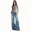 Retro blue washed wide-leg jeans women's autumn new high-waisted straight loose and thin floor-mopping pants