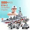 1000+Pcs Navy War Chariot Ship Army Boat Airplane Scale Model Warships Building Block Set City Series Children Toys Playsets for Boy