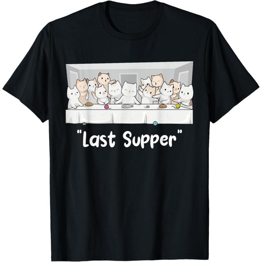 Футболка Кот Тайная Вечеря Смешной Христианский Юмор Футболка с Котенком S