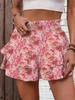 Women High Waist Smocked Ruffle Skort Layered Tiered Casual Summer Wide Leg Shorts Skirt