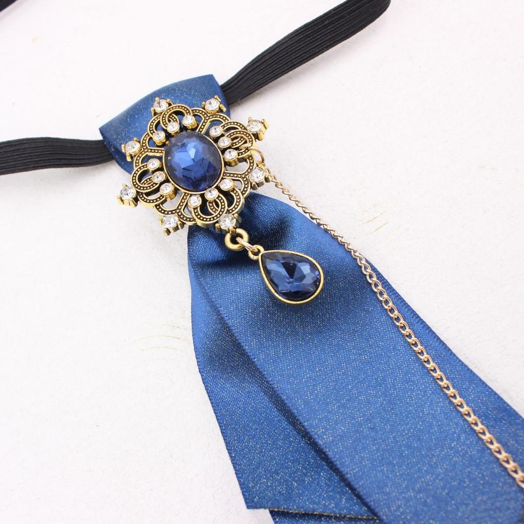 Retro College-Style Gemstone Streamer with Metal Chain - Unisex, No-Tie Design (TS365)