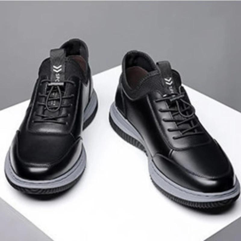 Leather Casual Sports Shoes for Men, Spring 2025 New Business Soft Sole Single Shoes, Fashionable and Lightweight Board Shoes