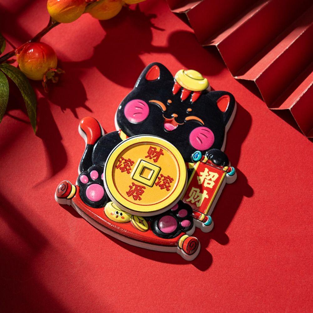 Cartoon 3D Refrigerator Magnets Rotatable Lucky Cat Fridge Magnets  New Year Decoration