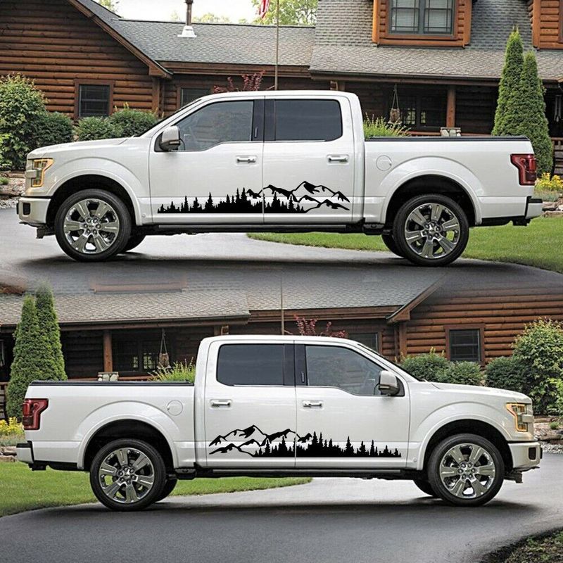 2pc 100*17cm Car Tree Mountain Forest Decal For Truck SUV Trailer Side Body Sticker