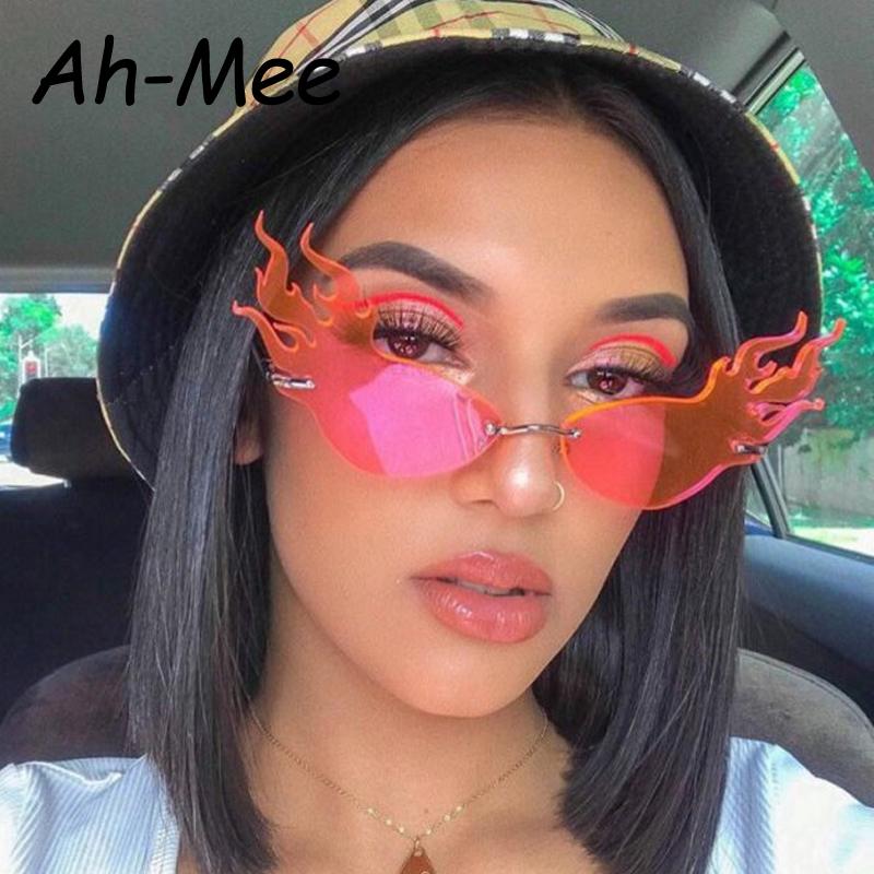 Vintage Cat Eye Triangle Sunglasses Cool Sun Glasses Men Big Rimless Cateye Hollow Sunglasses Female Luxury Trending Shades