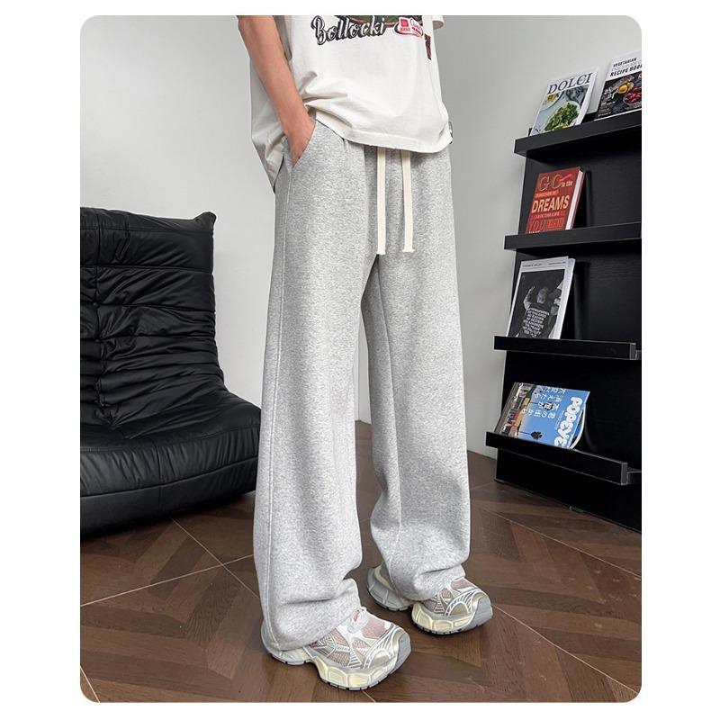 Men's Heather Gray Wide Leg Sweatpants - Pocket with Small Label Casual Drawstring Trousers