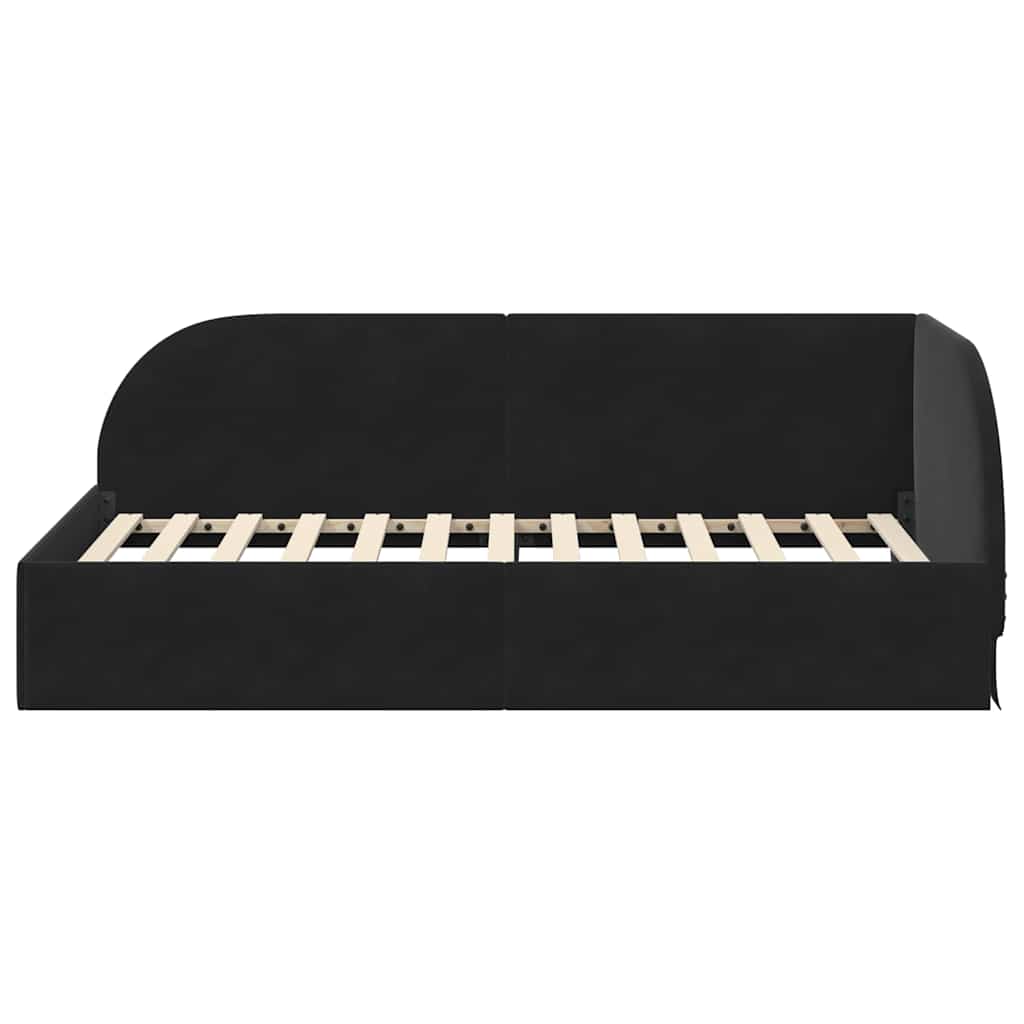 L Shaped Bed Frame with Headboard Black 90 Cm X 190 Cm Velvet