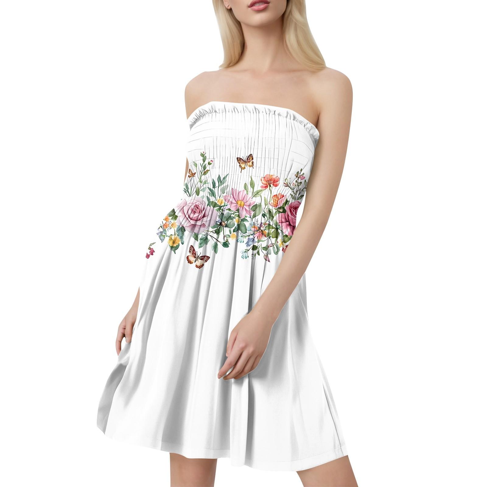 

Fashion Women s Casual Bandeau Floral Print Sleeveless Dress XL білий