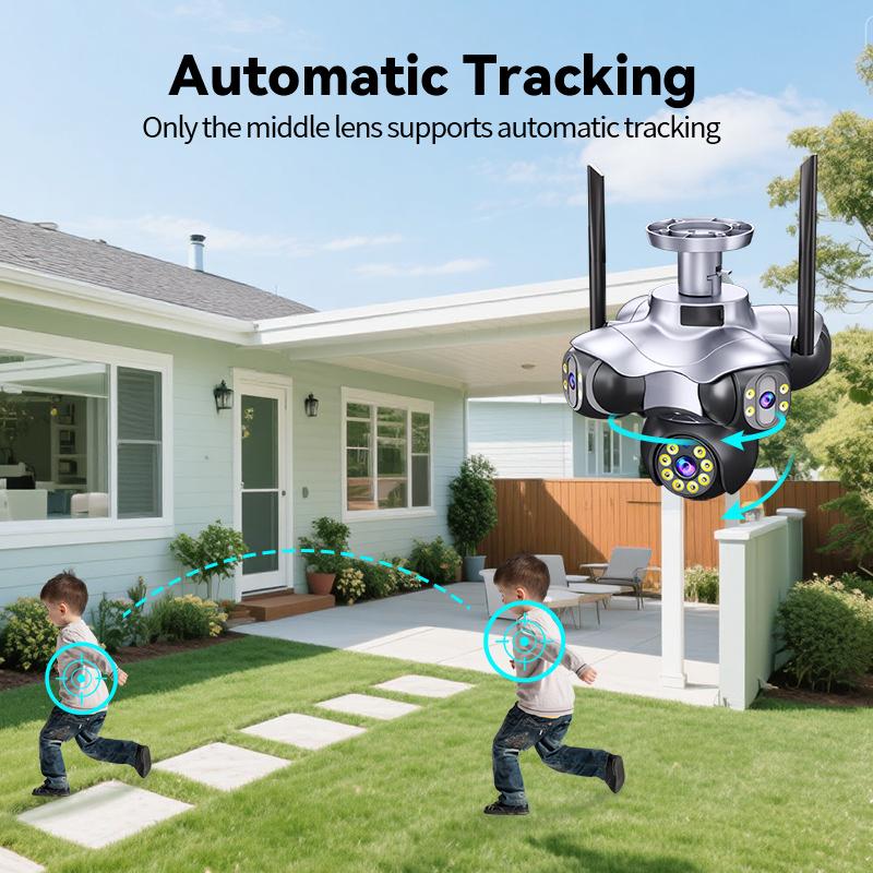 AIOOK Outdoor Security Camera HD 25MP WIFI IP Camera 5 Lens 5 Screen 5 PTZ Motion Tracking 2 Way Intercom Color Night Vision