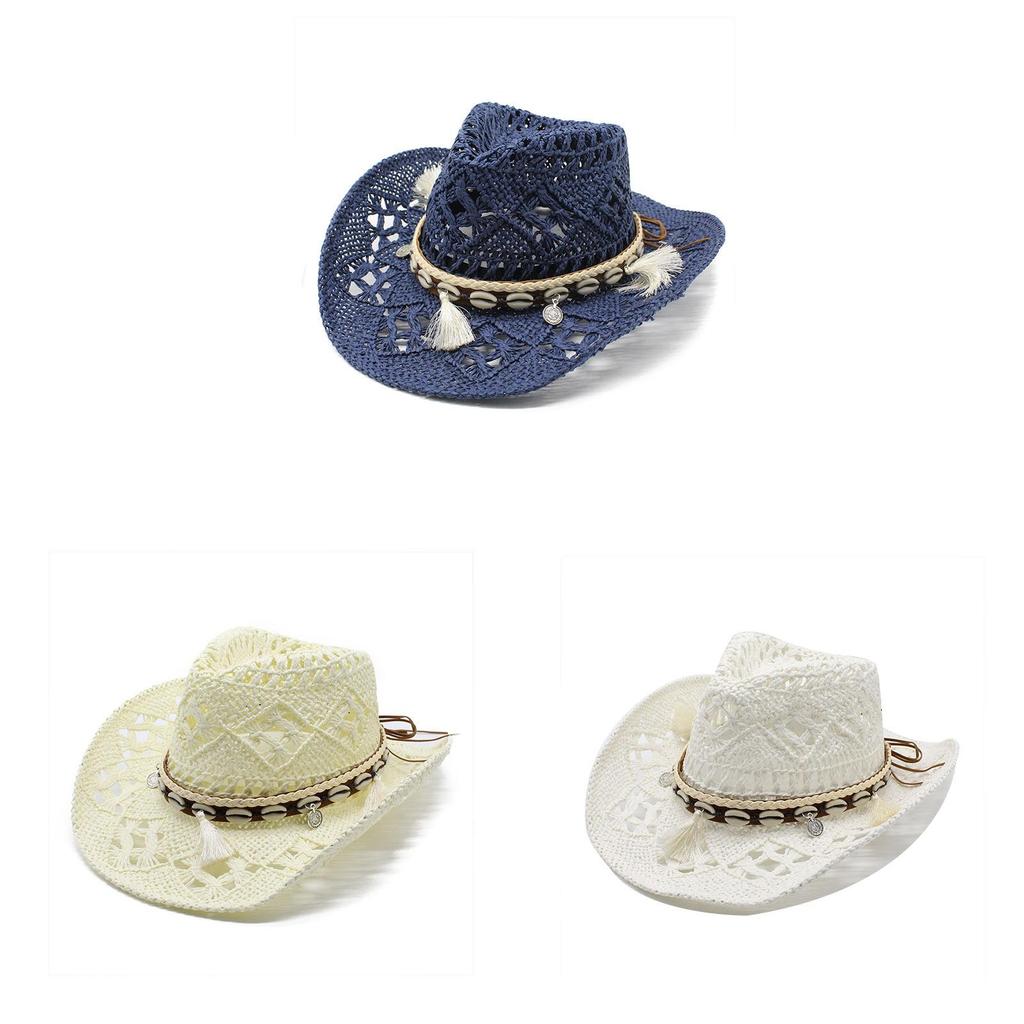 Western Cowboy Hat With Breathable Paper Straw For Summer Sun Protection