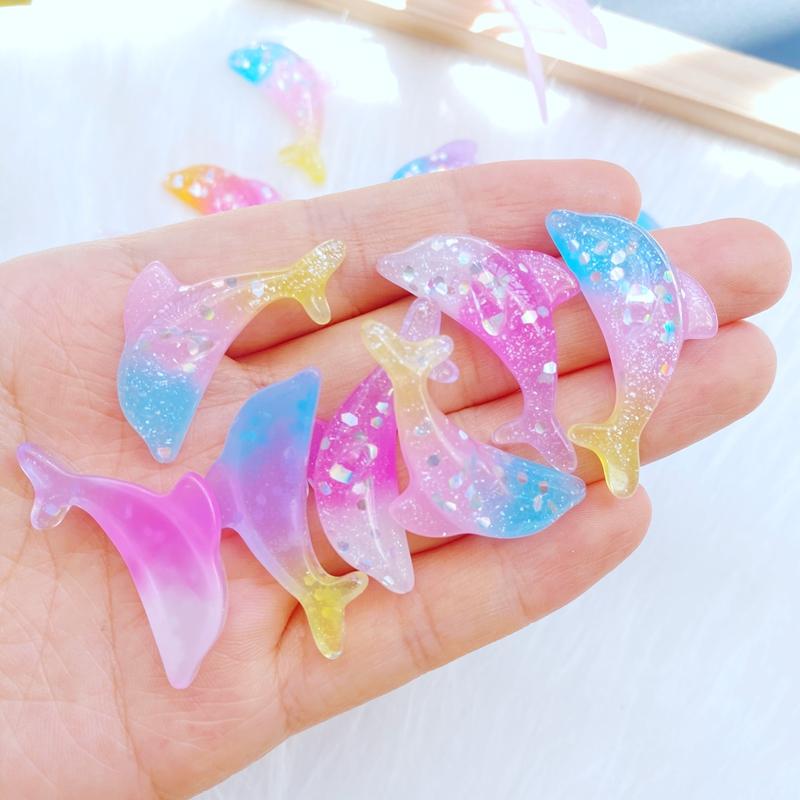10Pcs New Resin Lovely Mixed Mini Shining Dolphin Flatback Cabochon Scrapbook Kawaii DIY Embellishments Accessories W03