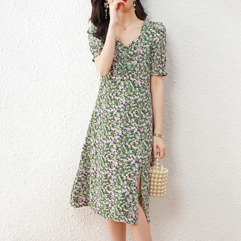 Srcr French Retro Floral Chiffon Midi Dress