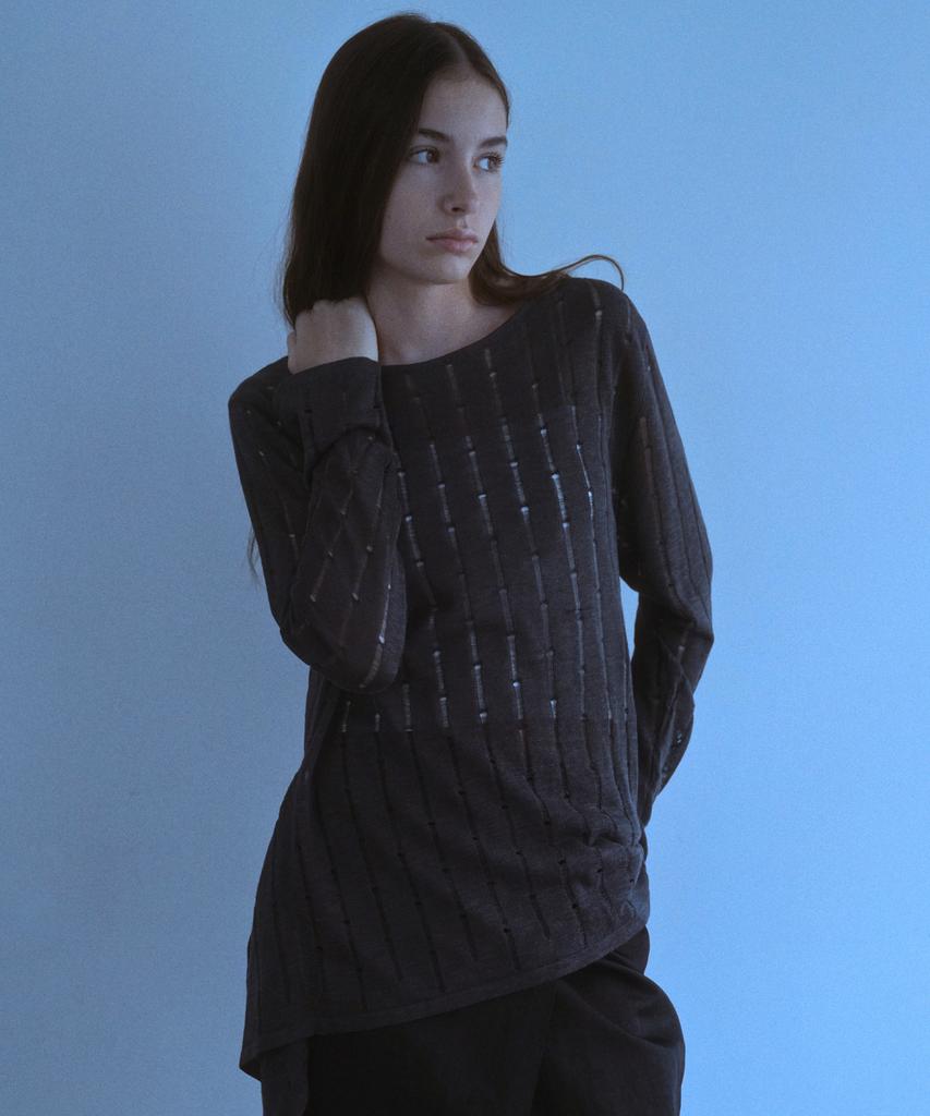 LUDE Distressed String Detail Knit Dark Gray