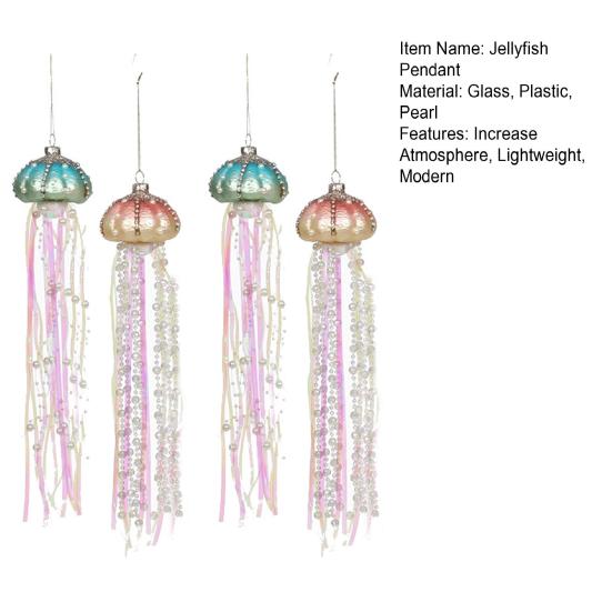 4Pcs Jellyfish Decoration Fine Workmanship Good-looking Long Lifespan Festive Stylish Increase Atmosphere Plastic Xmas Glass Pearl Jellyfish Pendant