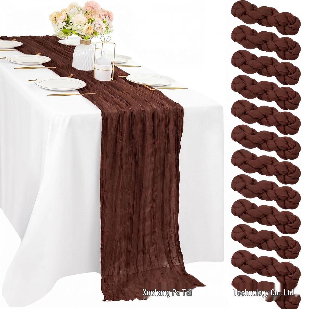 Bali Bohemian Crinkled Gauze Table Runner – Semi-transparent Twist, Festival Wedding Style.