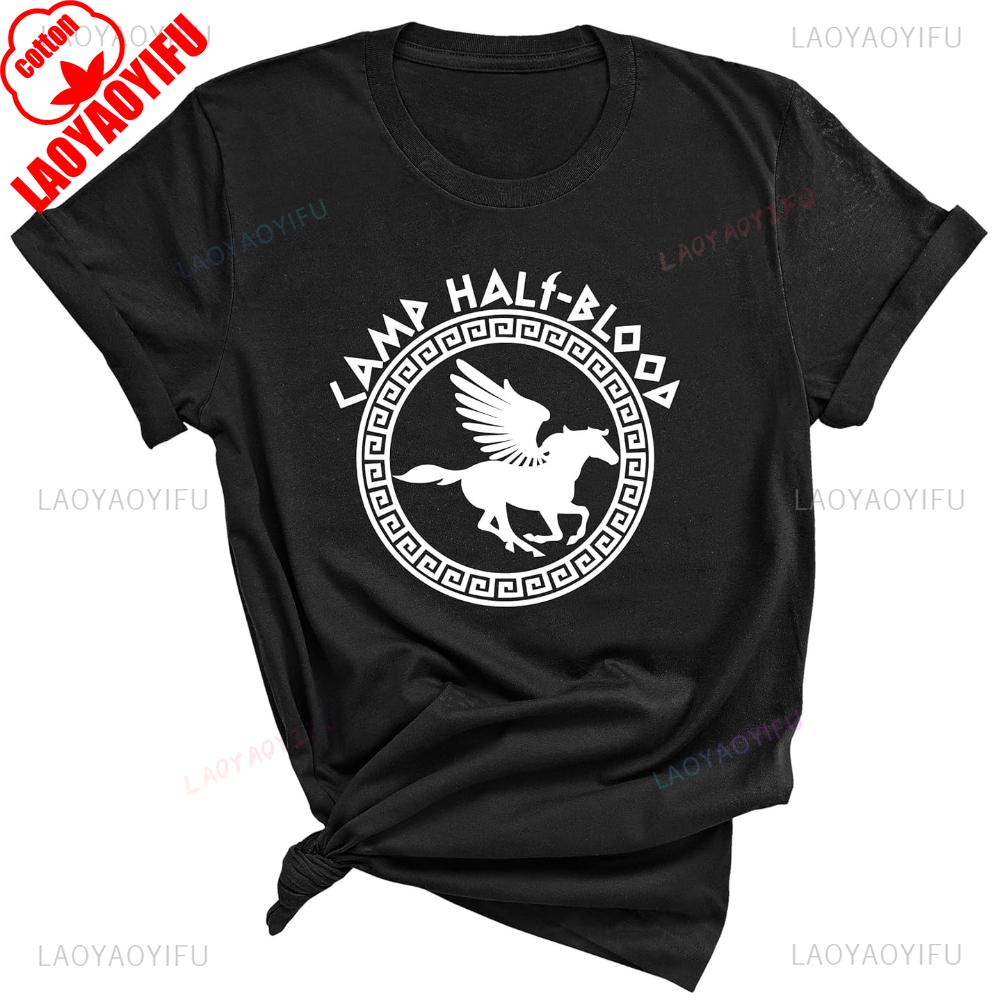 Vintage Camp Half Blood Greek Mythology Graphic T Shirts Woman Man Summer Cotton Tshirt Breathable Outdoors Streetwear Clothes