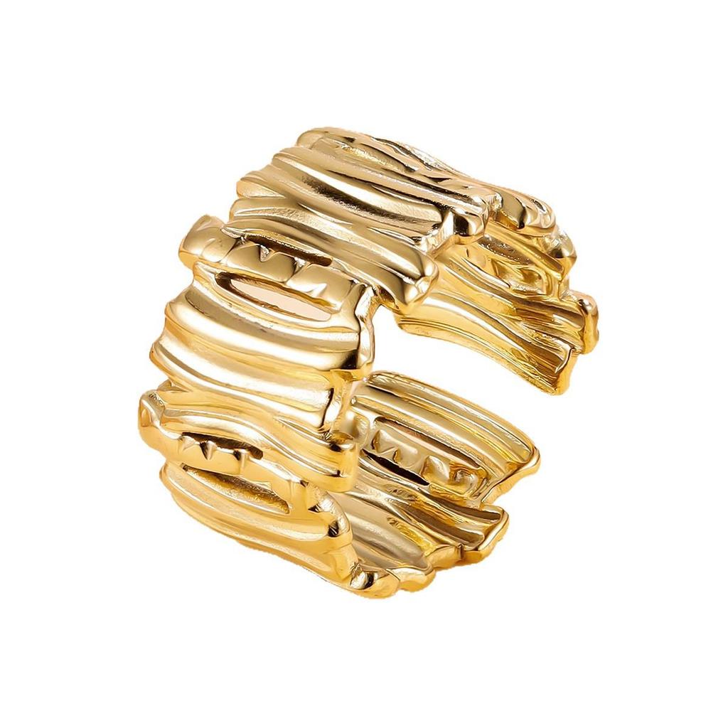 18K Goud Onregelmatige Lijnen Patchwork Roestvrij Staal Ring