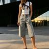 Women's High- Wide-Leg Cropped Jeans, Color Loose-Fit Straight-Cut Denim Pants