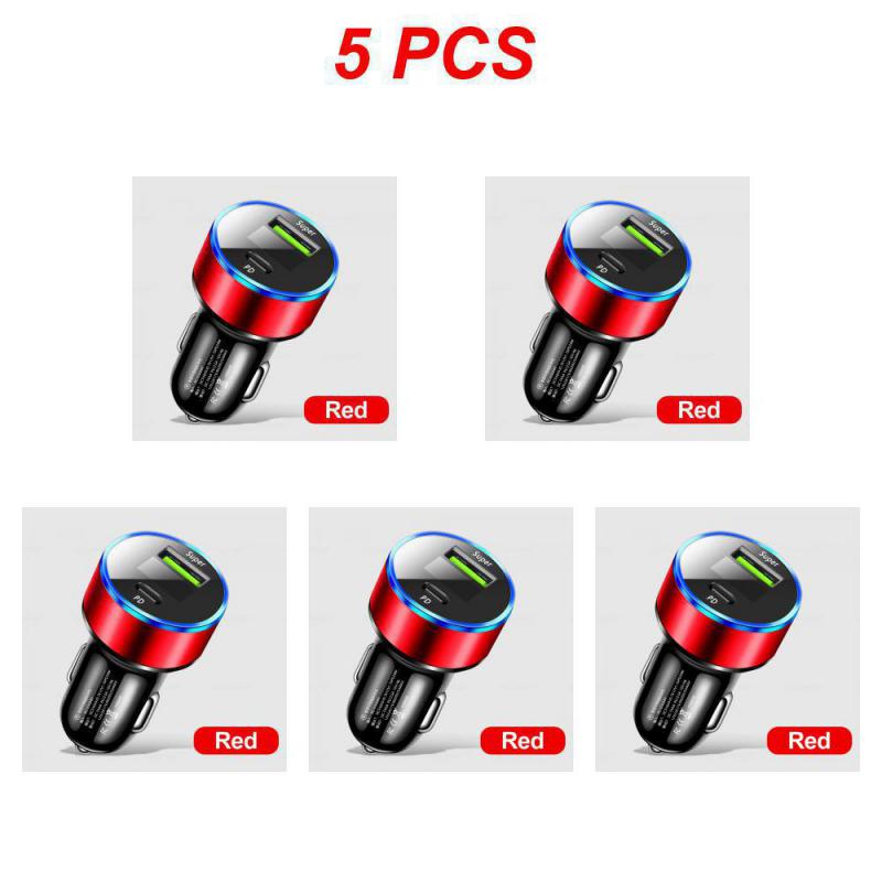 1~5PCS Car Charger Digital Display Fast Charging 20w Car Supplies Phone Charger Multifunctional Type-c Car Accessories