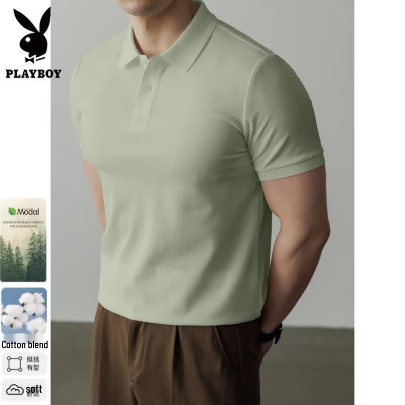 Playboy Men's Business Casual Breathable Short Sleeve Polo Shirt
