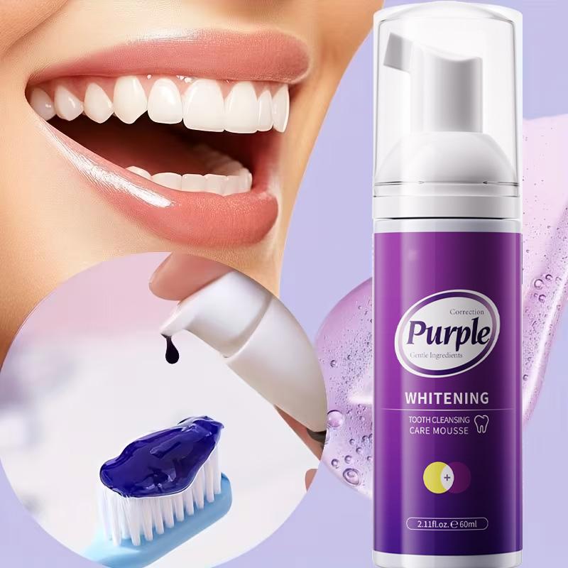 3-Step Whitening Purple Tooth Mousse, Gently Removes Stains with Papain & Xylitol, Balances Oral Microbiome & Freshens Breath - 60ml 1pc