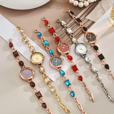 Dames Ronde Kristallen Armband Horloge Dames Quartz Klok Polshorloges
