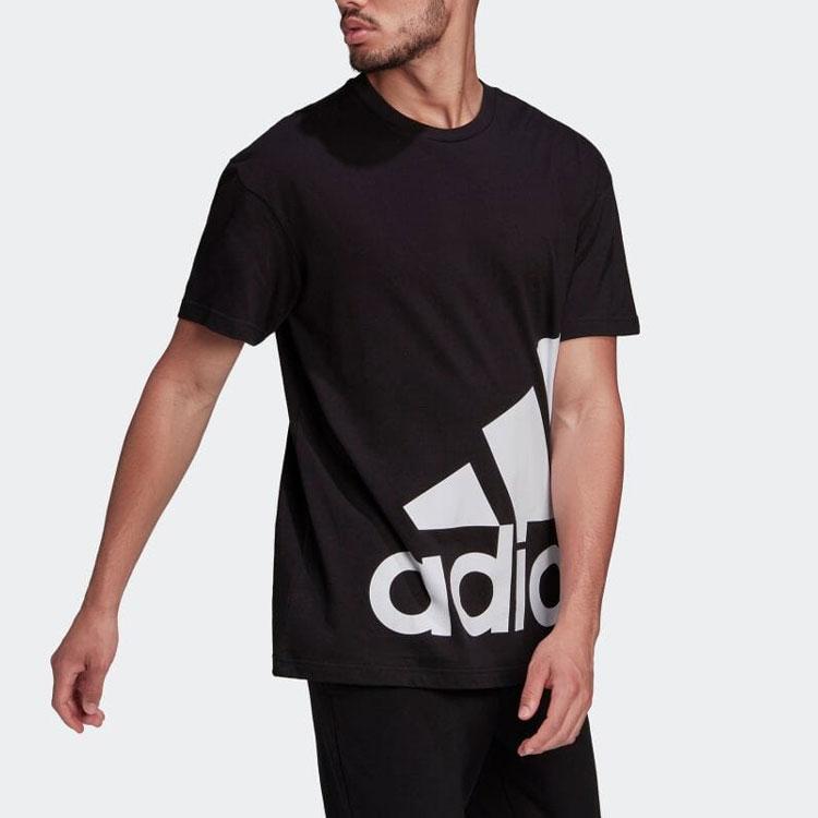 Adidas Contrast Letter Big Logo Casual Crew Neck T-Shirt Men Tops Black HE1830