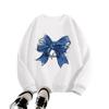 Girls' Blue Bow-patterned Pullover, Autumn Children's Casual Pullover