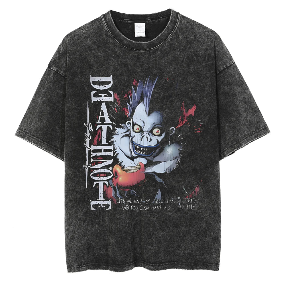 

Anime Washed Oversized Death Note Graphic Men Women T Shirt Retro Streetwear Cotton Short Sleeve Clothing Casual Loose Female Male Clothing XXXL помаранчевий