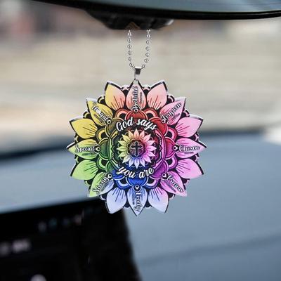 2D Colored Mandala Transparent Acrylic Car Mirror Hanging Ornament, Key Pendant Tree Ornaments Multifunctional Home Decor Pendants